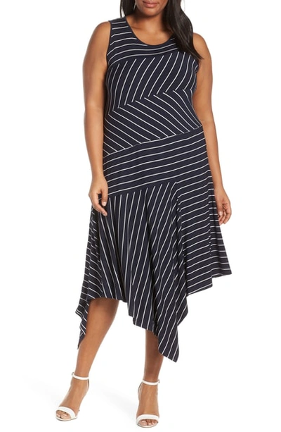 Vince Camuto Stripe Asymmetrical Hem Dress In Classic Navy