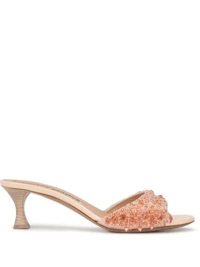 Tabitha Simmons X Brock Collection Beaded Kitten Heel Mules In Pink