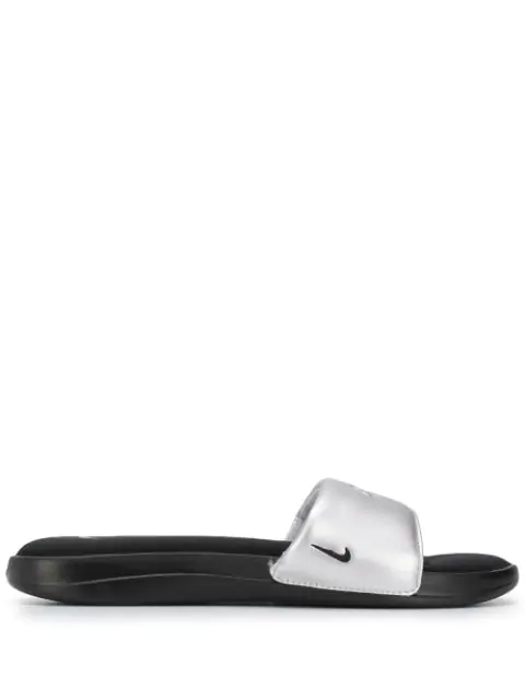 nike silver sliders