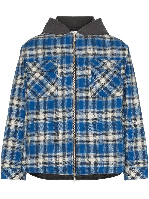 Rhude Checked Shirt Zip-up Hooded Jacket In Blue | ModeSens