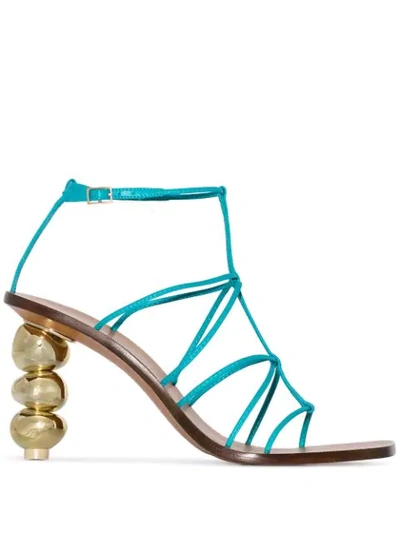 Cult Gaia Pietra Leather Ankle-strap Sandals In Blue