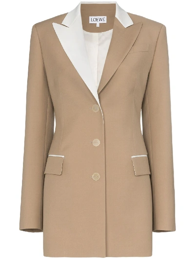 Loewe Bicolor Long Wool-blend Jacket In Neutrals