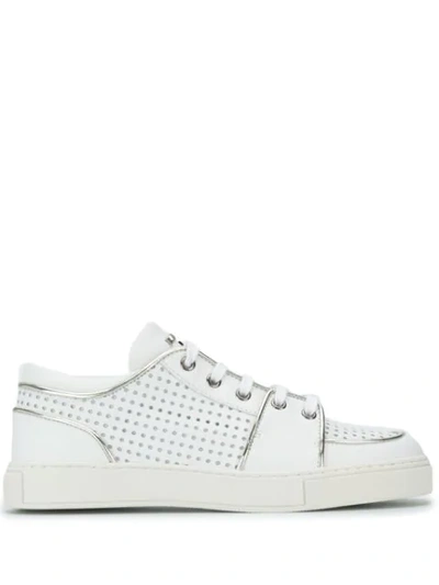 Balmain White Perforated Leather Sneakers