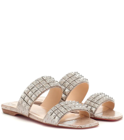 Christian Louboutin Myriadiam Flat Cork Red Sole Slide Sandals In Silver
