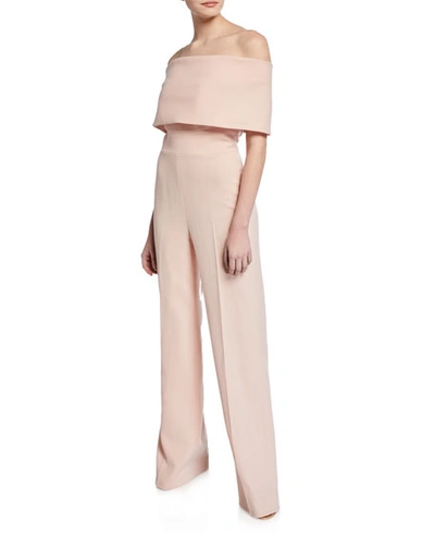 Lela Rose Off-the-shoulder Crepe Jumpsuit In Pink