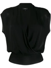 Theory Draped Combo Silk Top In Black