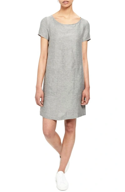 Theory Structured Linen Shift Tee Dress In Black/ White