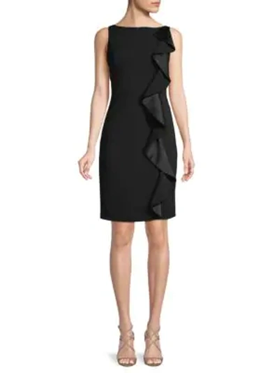 Carmen Marc Valvo Infusion Ruffle-front Crepe Dress In Black