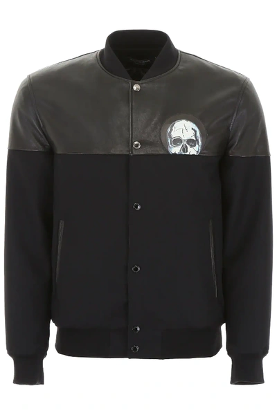 Alexander Mcqueen Bomber Jacket With Leather Details In Black