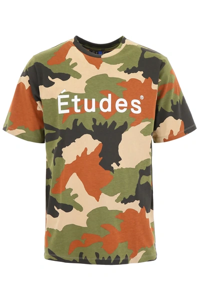 Etudes Studio Camouflage Logo T-shirt In Green,white,black