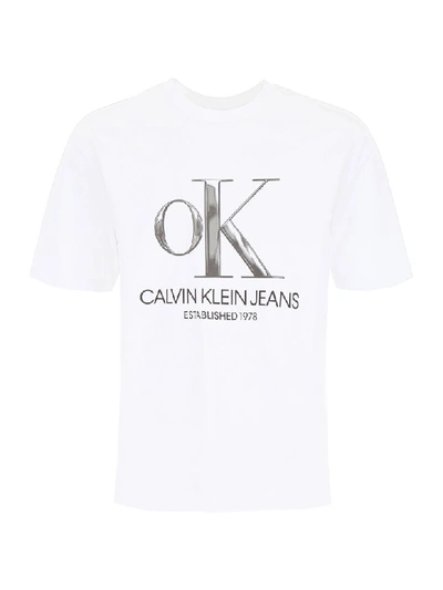 Calvin Klein T-shirt With Ok Logo In White Chrome Ok (white) | ModeSens