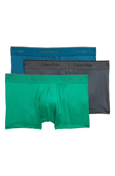 Calvin Klein 3-pack Micro Stretch Trunks In Iron Gate/ Blue/ Tourney