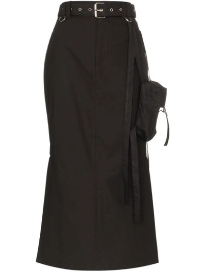 Hyein Seo Utility Pouch Belted Cotton Midi Skirt In Black