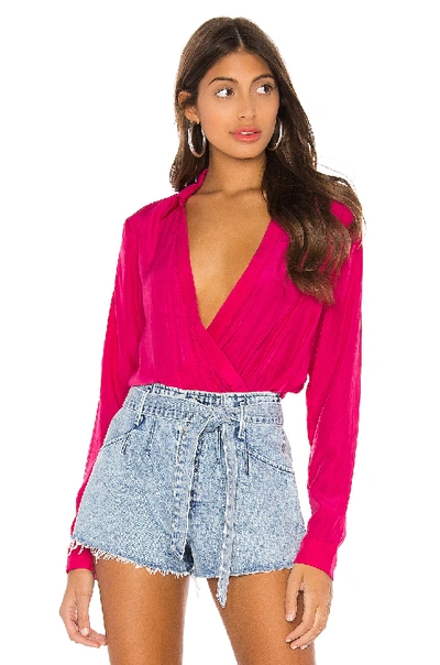 Superdown Presely Surplice Bodysuit In Pink. In Hot Pink