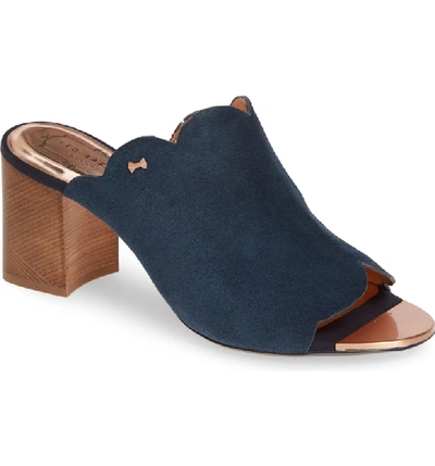 Ted Baker Zinia Scalloped Slide Sandal In Navy Suede
