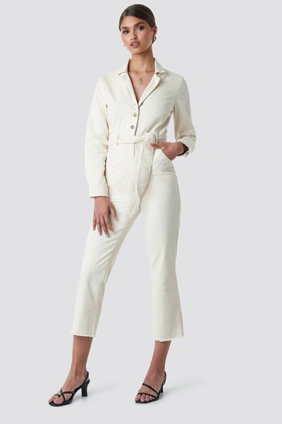 Tina Maria X Na-kd Front Tie Denim Jumpsuit - White In Off White | ModeSens