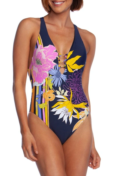 Trina Turk Bal Harbour Printed Strappy One-piece Swimsuit Women's Swimsuit In Blue Multi