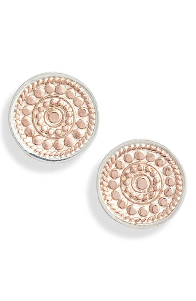 Anna Beck Granulation Circle Stud Earrings In Rose Gold/ Silver
