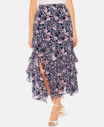 Vince Camuto Charming Floral Tiered Ruffle Skirt In Classic Navy