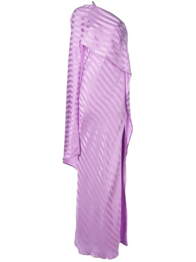 Michelle Mason One-shoulder Cape Gown In Purple