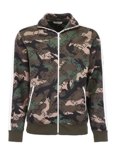 Valentino Vltn Grid Camouflage Track Jacket In Camou Army Nero (khaki)