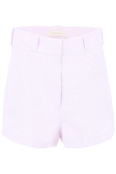 Zimmermann Linen Shorts In Purple,pink