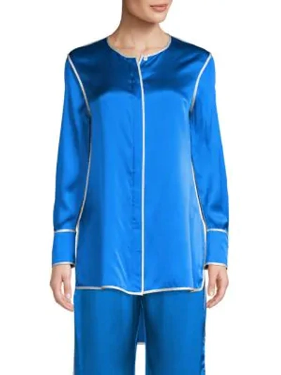 Alexis High-low Silk Pajama Top In Arctic Ice