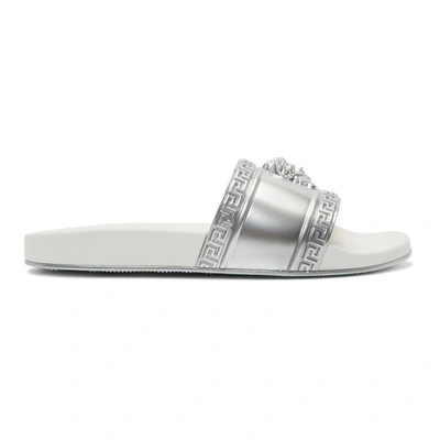 Versace Men's Medusa-head Slide Sandal, Silver In Silver,white