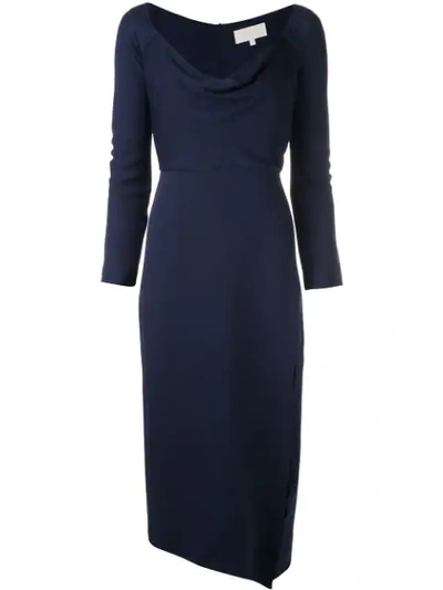 Michelle Mason Cowl Neck Midi Dress In Blue