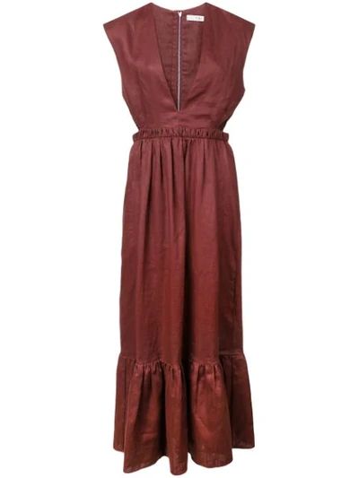 Tibi Linen Canvas V-neck Cut Out Dress In Red