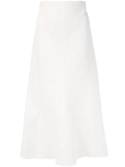Tibi Tech Poly Ribbed Skirt In Cream Multi In White