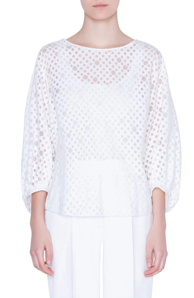 Akris Punto Bracelet Sleeve Organza-dotted Blouse In Cream