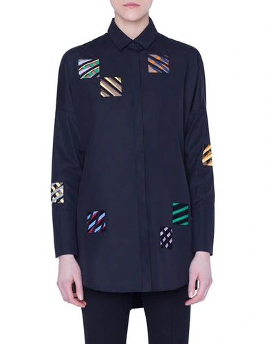 Akris Punto Embroidered-organza Square Button-front Shirt In Black Pattern