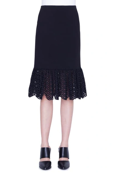 Akris Punto Jersey Lace Flounce Pencil Skirt In Black