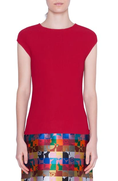 Akris Punto Cap-sleeve Ribbed Sweater In Cranberry