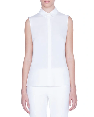 Akris Punto Sleeveless Button-front Shirt With Embroidered-peplum Back In Cream
