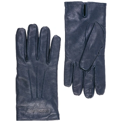 Emporio Armani Men's Leather Gloves In Blue