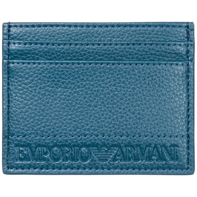 Emporio Armani Men's Genuine Leather Credit Card Case Holder Wallet In Blue