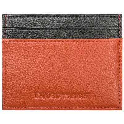 Emporio Armani Men's Genuine Leather Credit Card Case Holder Wallet In Orange