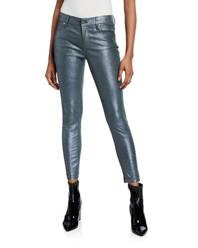 Rta Prince Metallic Lambskin Leather Skinny Crop Jeans In Gray Metallic