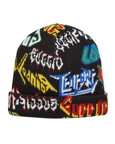 Gucci Men's Metal Logo Knit Beanie Hat In Multi