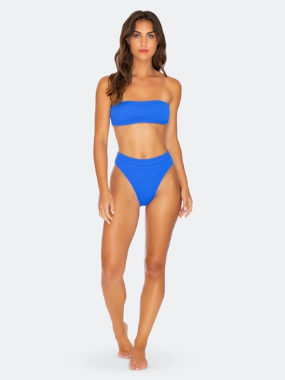 Luli Fama Orillas Del Mar Lace Up Bikini Bottom In Blue Lagoon