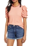Moon River Puff Sleeve Knit Top In Peach