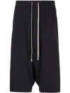 Rick Owens Drkshdw Dropped Crotch Track Shorts In Blue