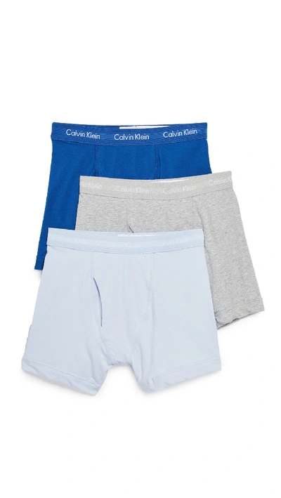 Calvin Klein Underwear Cotton Stretch Boxer Briefs 3 Pack In Grey Heather/wisdom/neptune