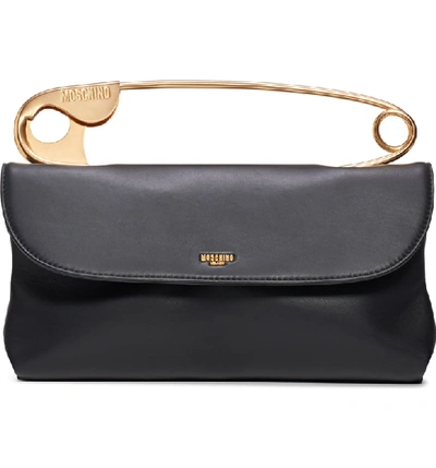 Moschino Safety Pin Top Handle Bag - Black In Black