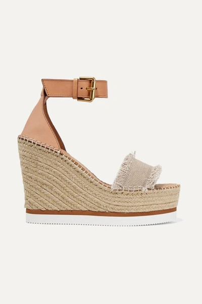 See By Chloé Canvas And Leather Espadrille Wedge Sandals In Beige