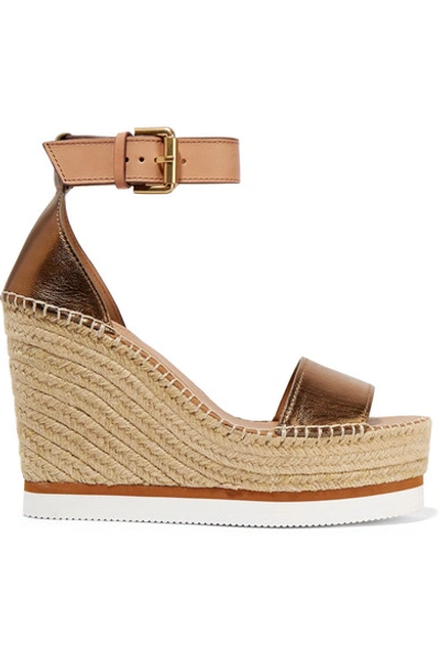 See By Chloé Metallic Leather Espadrille Wedge Sandals In Copper | ModeSens