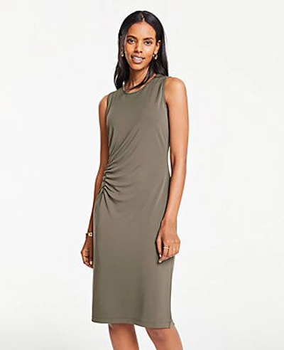 Ann Taylor Petite Matte Jersey Ruched Sheath Dress In Highland Green