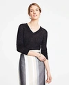 Ann Taylor Petite Textured V-neck Sweater In Black